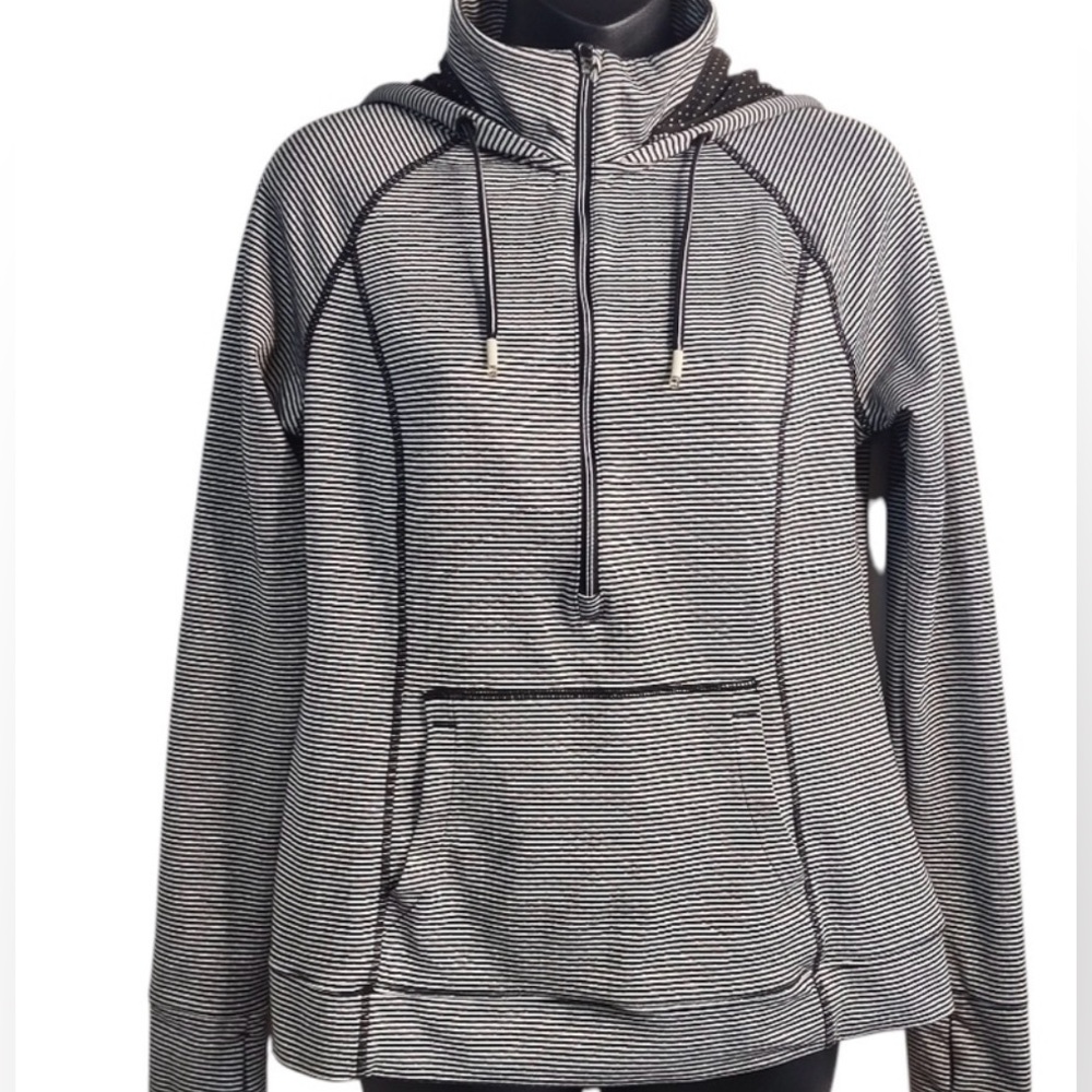 Tangerine Hoodie Women's Black White Striped Hoodie XXL XL Super Soft Half Zip